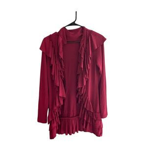 Cupio Women's Ruffle Cardigan Sweater Red‎ Size M